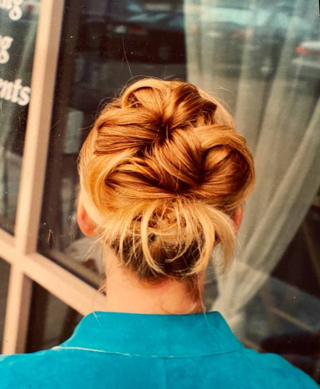 A finished twisted updo, seen from the back