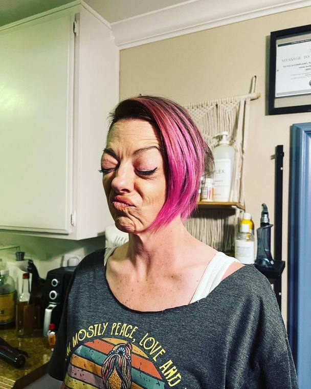 A short pink bob