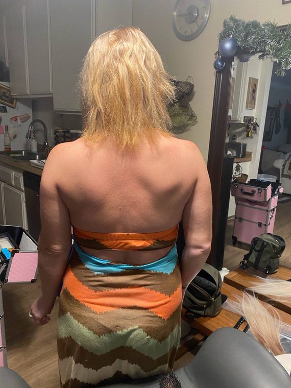Before: shoulder-length blonde hair, ahead of an extension fitting at Shear Lady Salon LLC