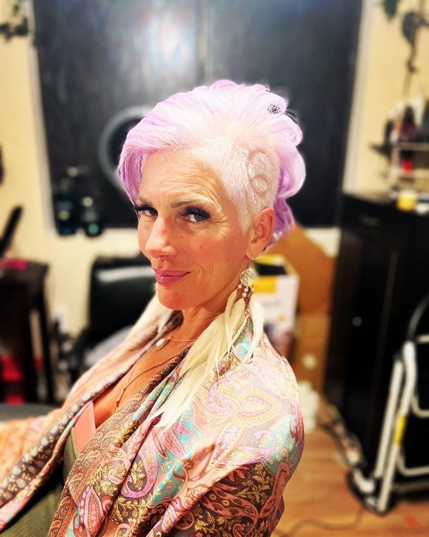 A lilac pixie swept into a textured updo by Christal B.