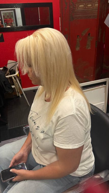 A blonde blow-dry finished at Shear Lady Salon LLC